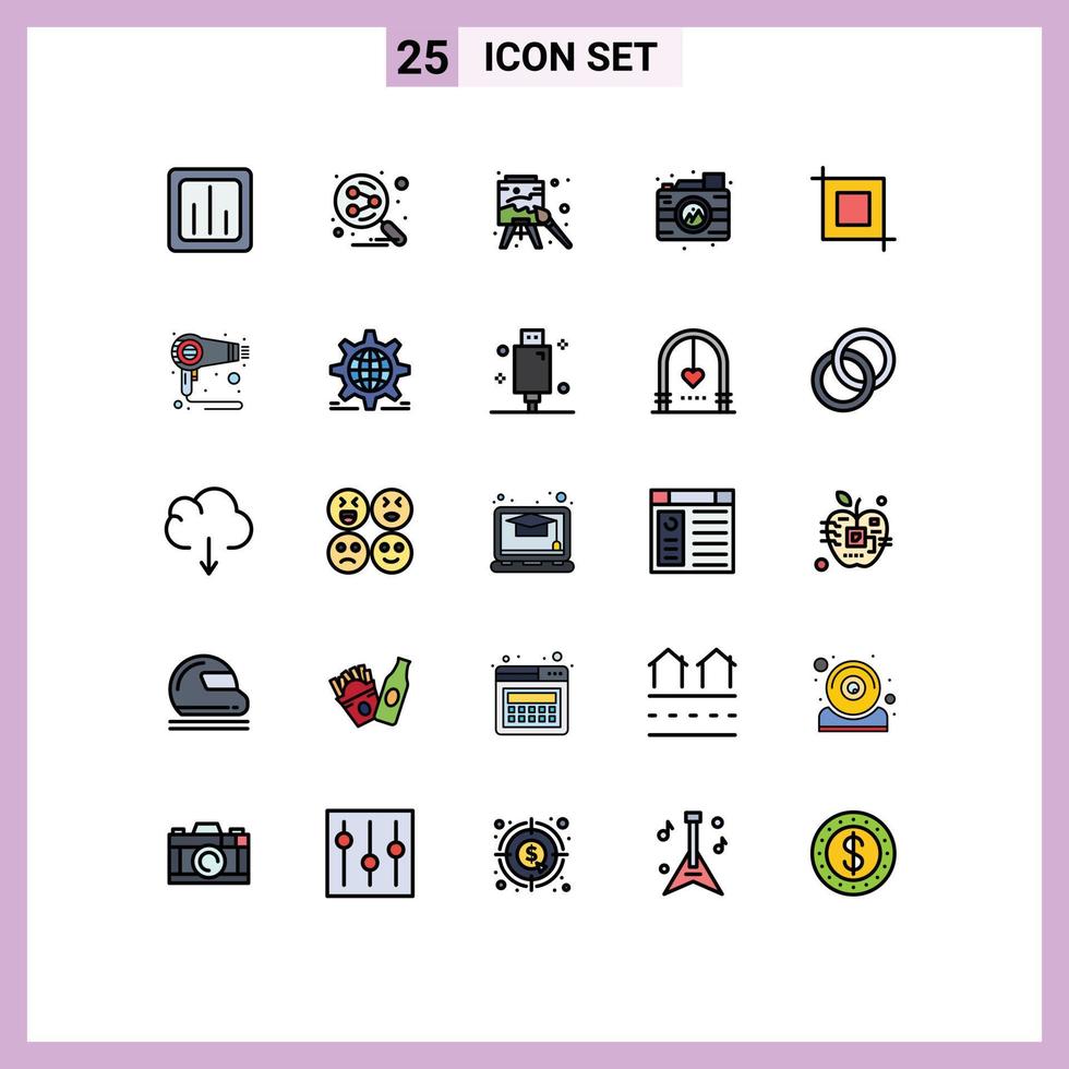 25 Filled line Flat Color concept for Websites Mobile and Apps crop camera search engine process paint Editable Vector Design Elements