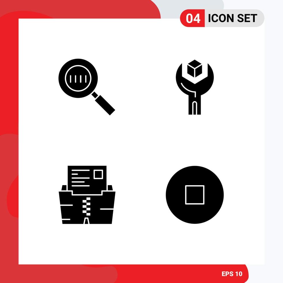 4 Universal Solid Glyphs Set for Web and Mobile Applications code zip magnifying product document Editable Vector Design Elements