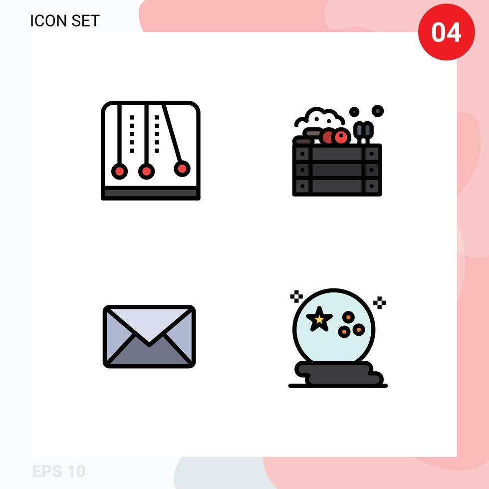 4 Universal Filledline Flat Color Signs Symbols of development mail video game farm sms Editable Vector Design Elements