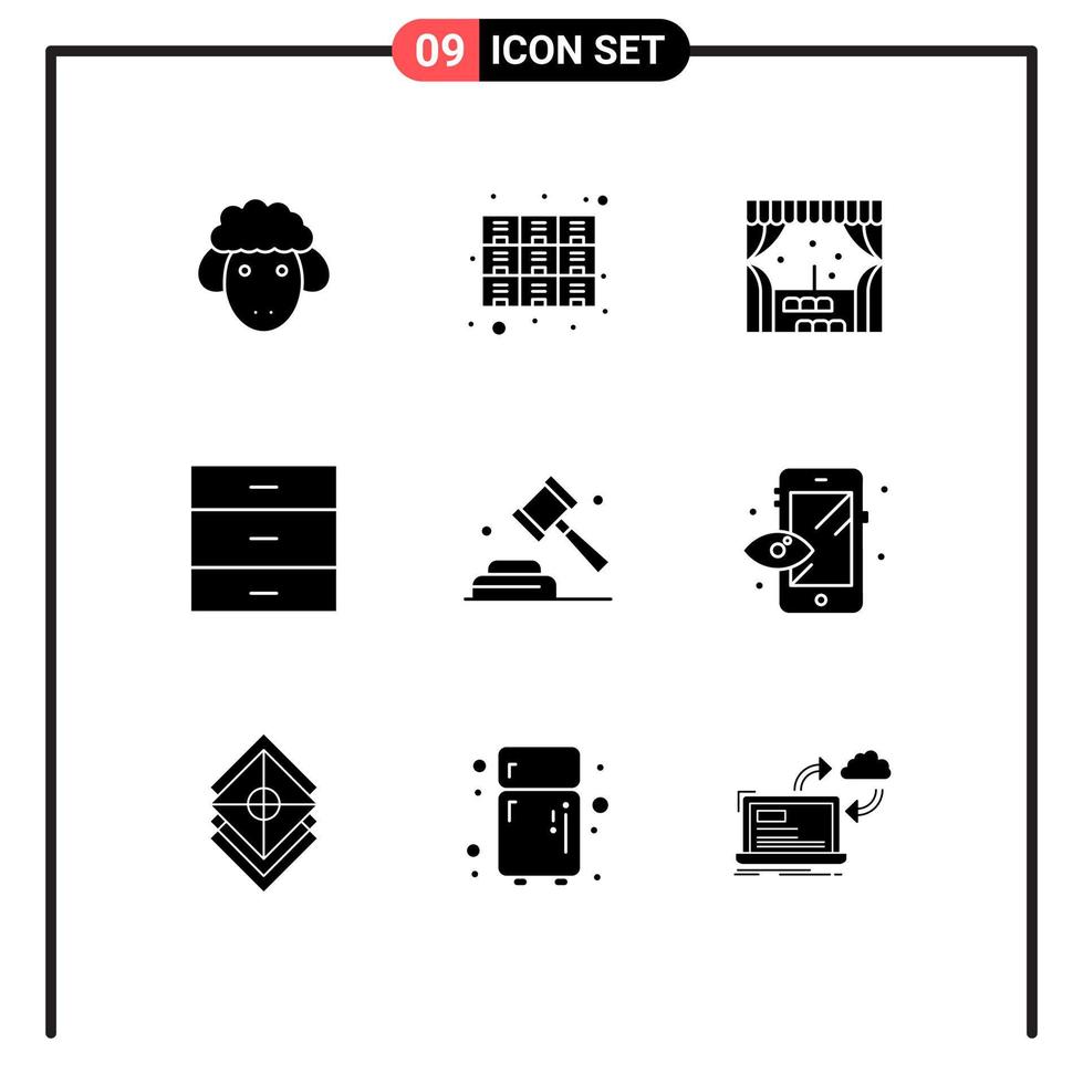 conjunto de 9 iconos modernos de la interfaz de usuario signos de símbolos para la ley elementos de diseño de vectores editables del gabinete de muebles de rack interior