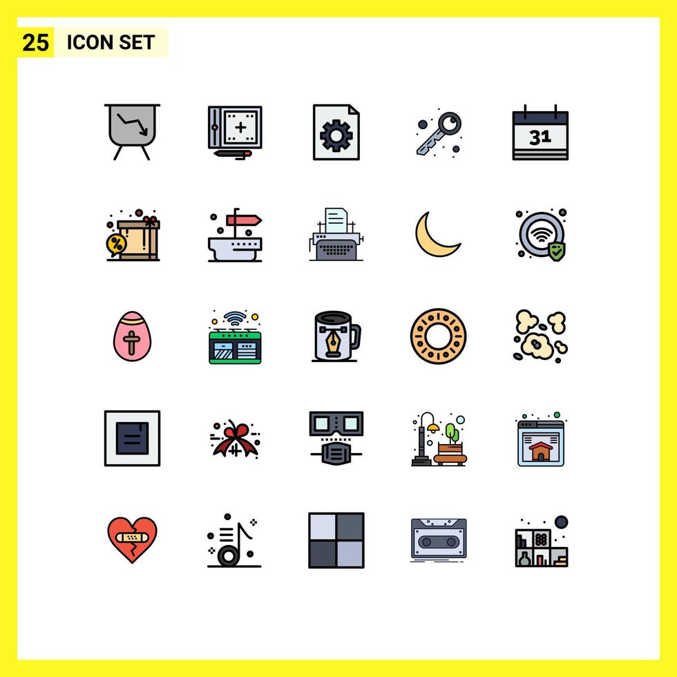 Group of 25 Filled line Flat Colors Signs and Symbols for box date control calendar open Editable Vector Design Elements