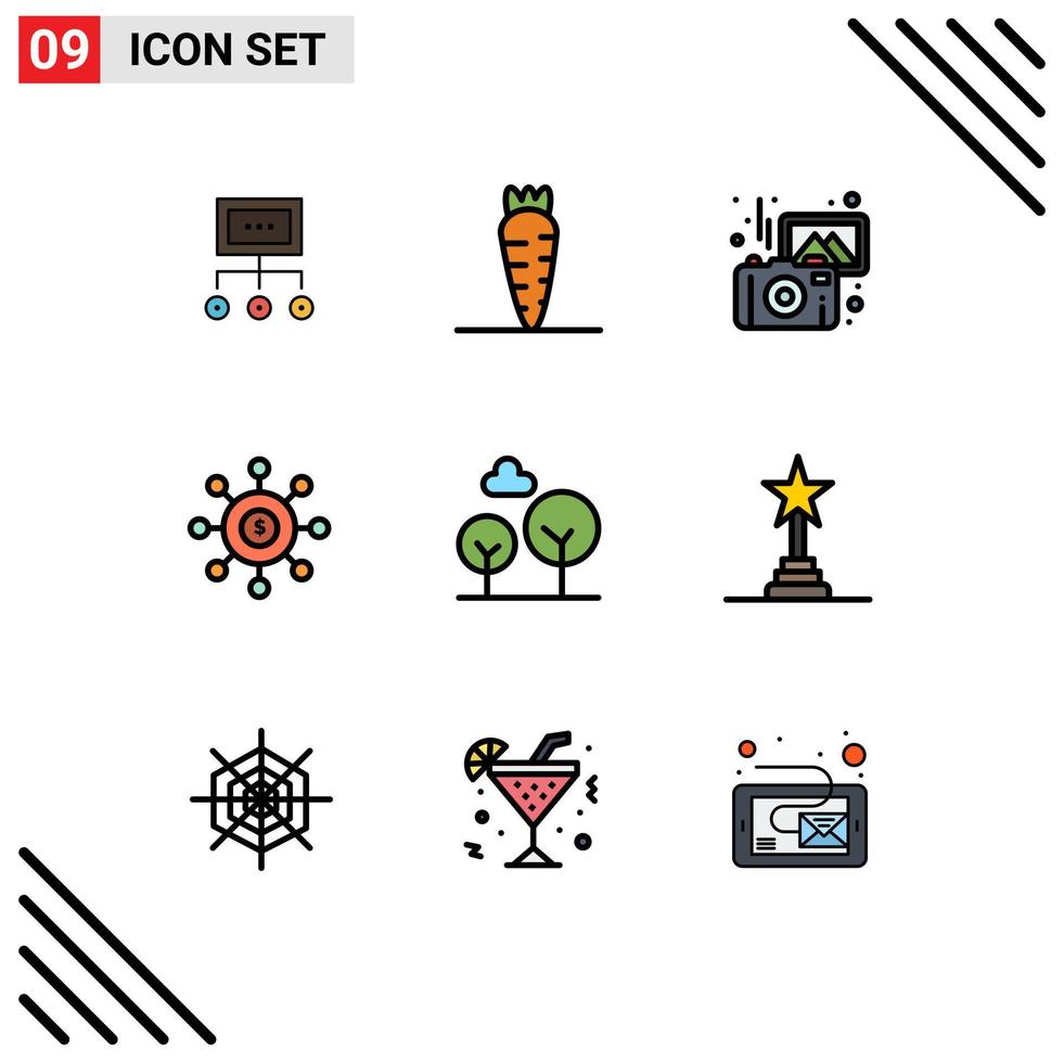 Pictogram Set of 9 Simple Filledline Flat Colors of connection dollar carrot camera photography Editable Vector Design Elements