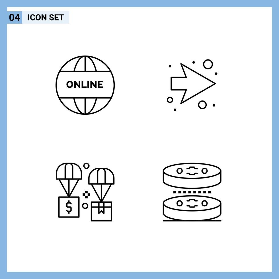 User Interface Pack of 4 Basic Filledline Flat Colors of business exchange world right parachute Editable Vector Design Elements