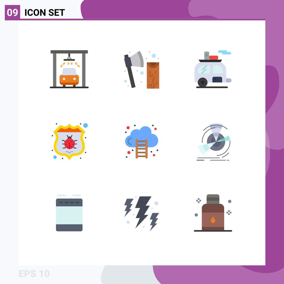 Modern Set of 9 Flat Colors and symbols such as business protect camp bug transport Editable Vector Design Elements