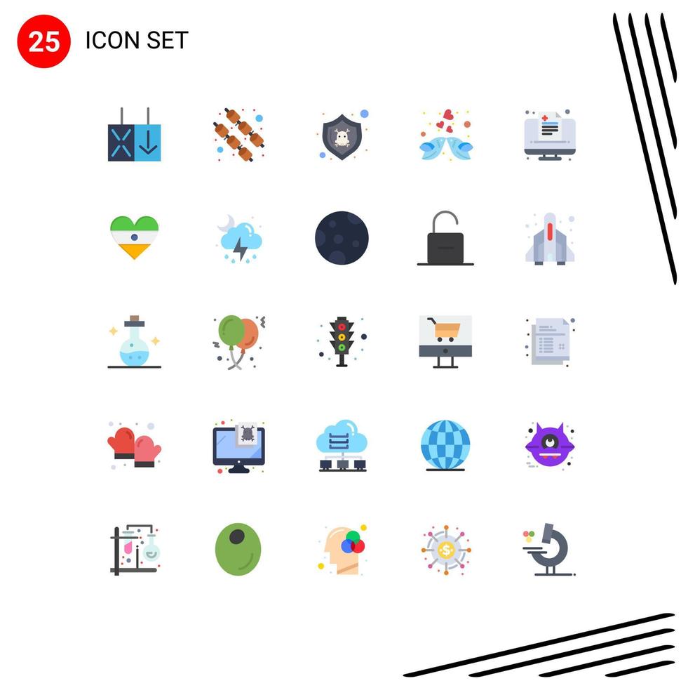 paquete de 25 signos y símbolos modernos de colores planos para medios impresos web, como elementos de diseño de vectores editables de corazón romántico de seguridad médica
