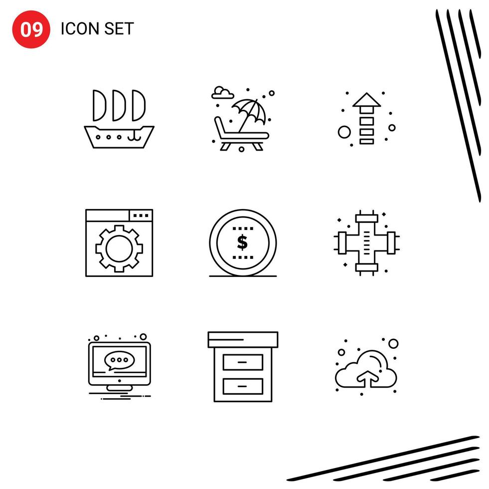 9 Thematic Vector Outlines and Editable Symbols of office coin arrow business seo Editable Vector Design Elements