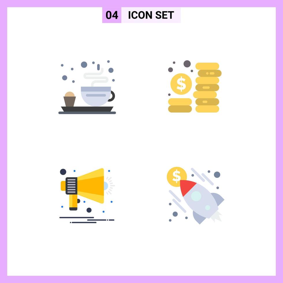 4 Universal Flat Icon Signs Symbols of breakfast multimedia budget management business Editable Vector Design Elements