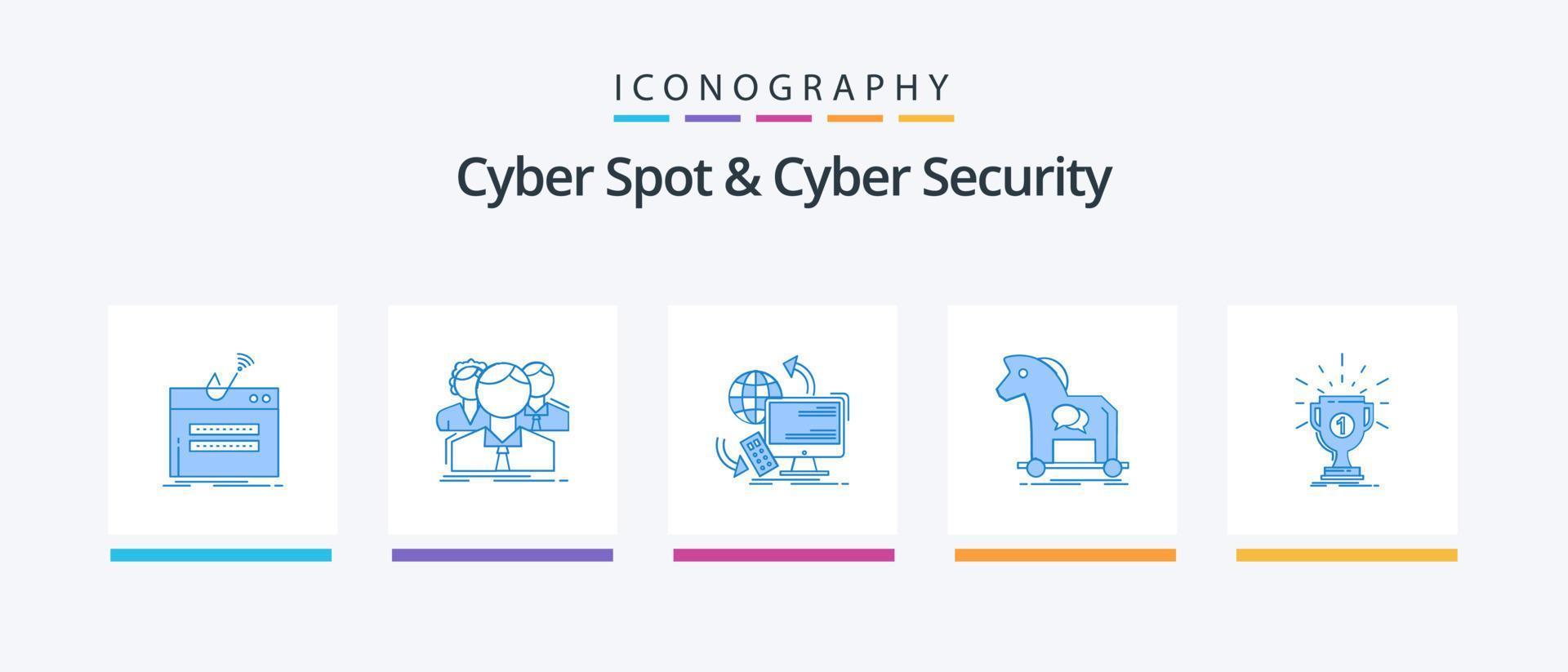 Cyber Spot And Cyber Security Blue 5 Icon Pack Including internet. cybercrime. team. security. monitoring. Creative Icons Design vector