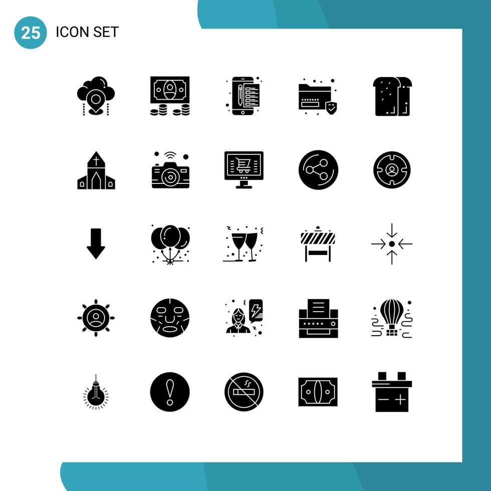 25 Solid Glyph concept for Websites Mobile and Apps bread sans archive folder tax Editable Vector Design Elements