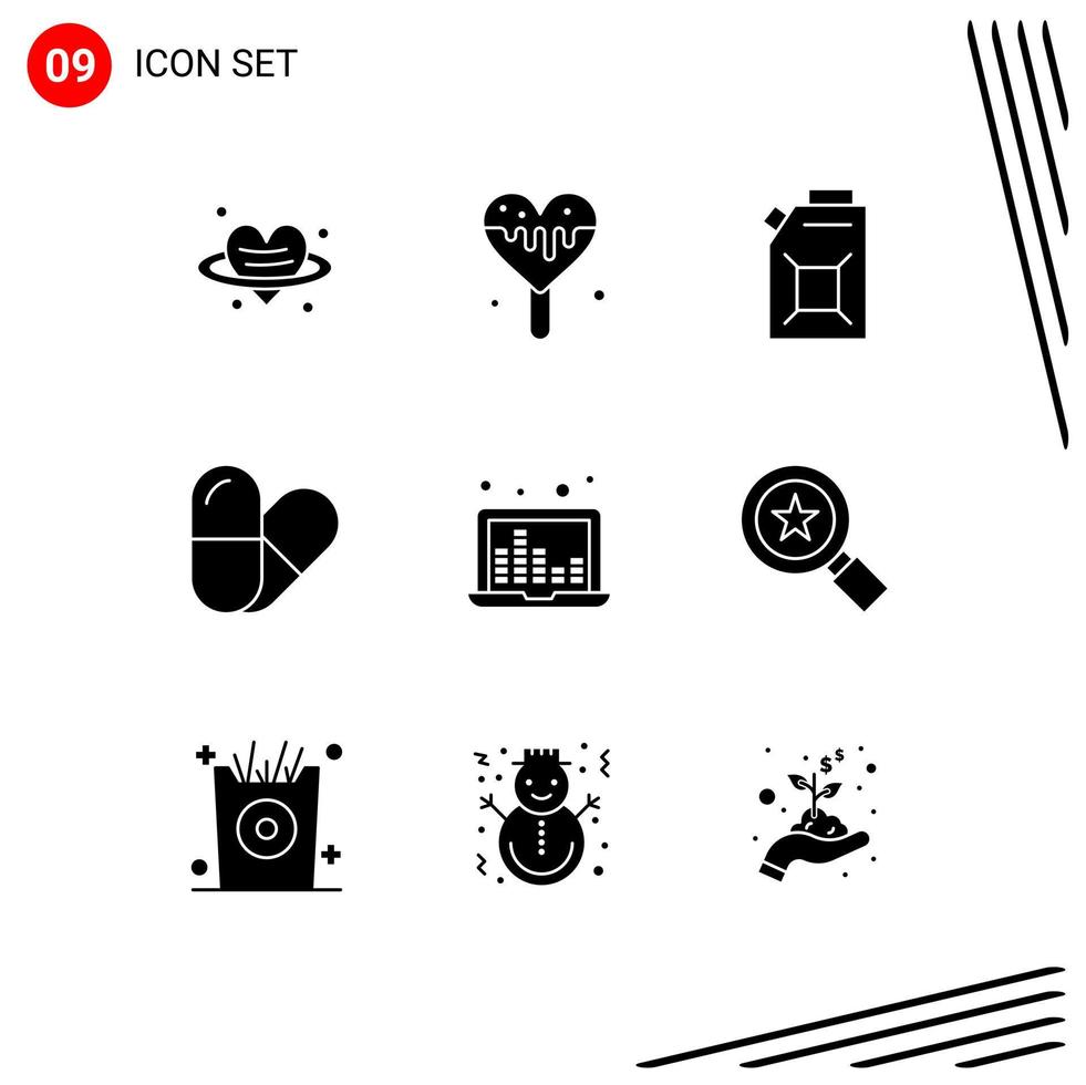 paquete de iconos de vector de stock de 9 signos y símbolos de línea para ondas de sonido de estrella combustible frecuencia de sonido portátil elementos de diseño de vector editables