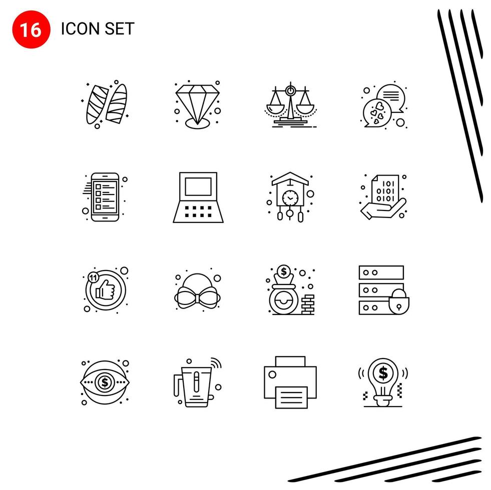 Pictogram Set of 16 Simple Outlines of clipboard text decision messages chat Editable Vector Design Elements