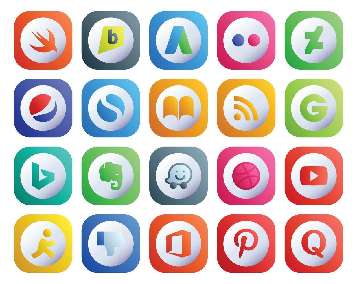 20 Social Media Icon Pack Including dislike video rss youtube waze vector