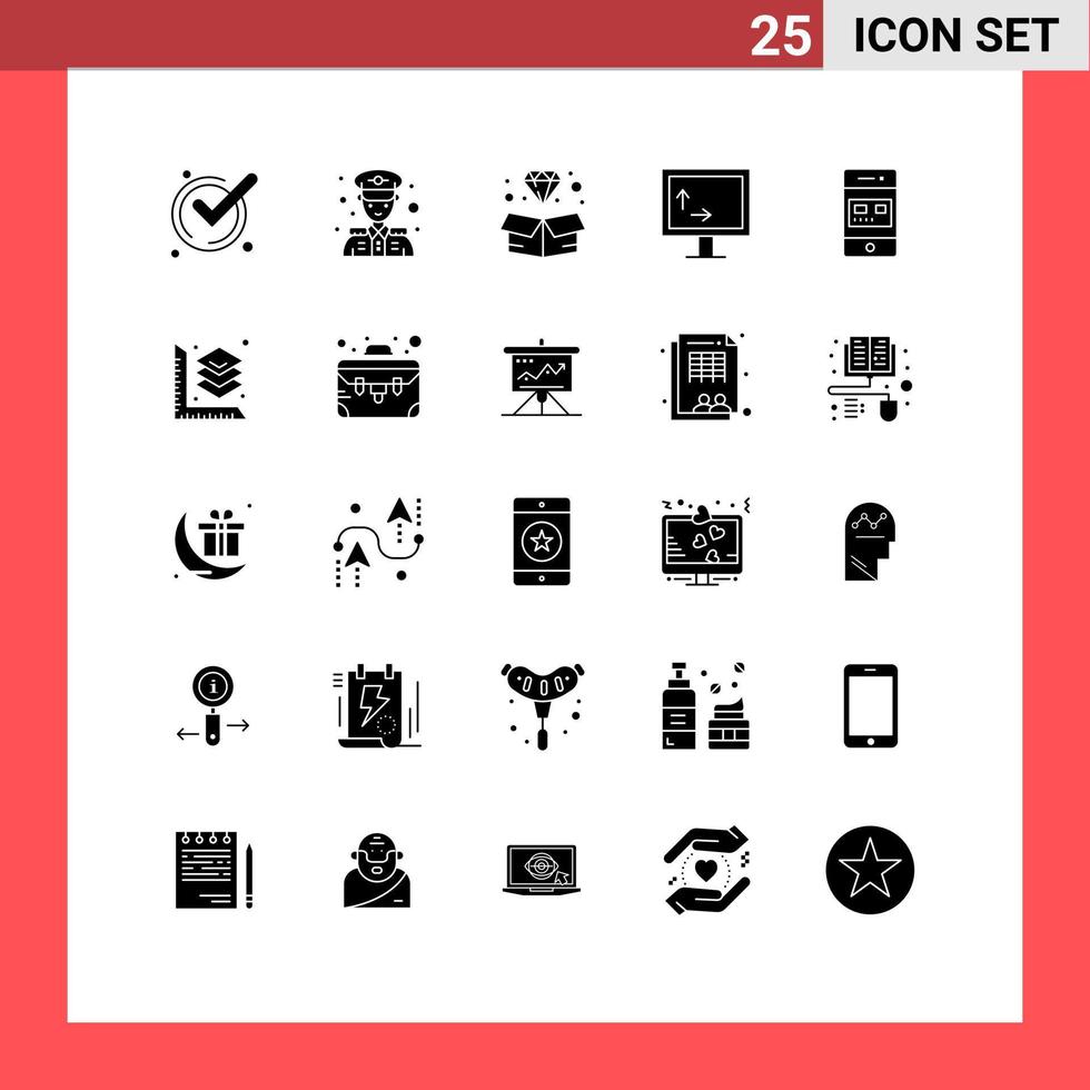 Set of 25 Modern UI Icons Symbols Signs for payment card gem bank tv Editable Vector Design Elements