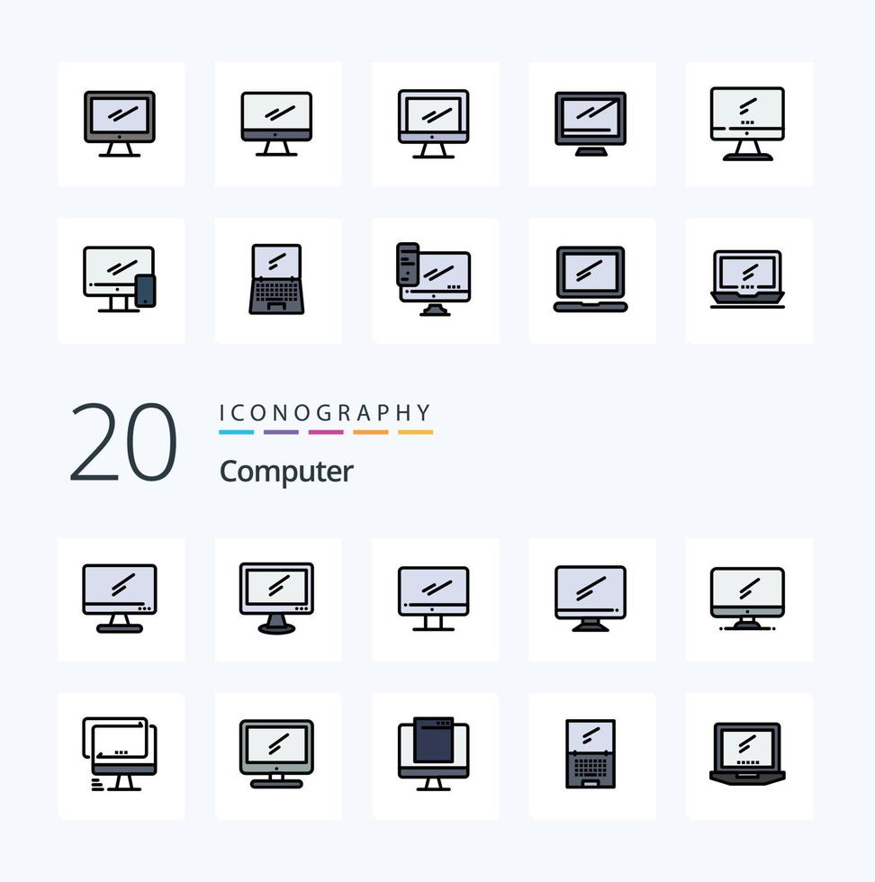 20 Computer Line Filled Color icon Pack like device computer imac mobile device vector