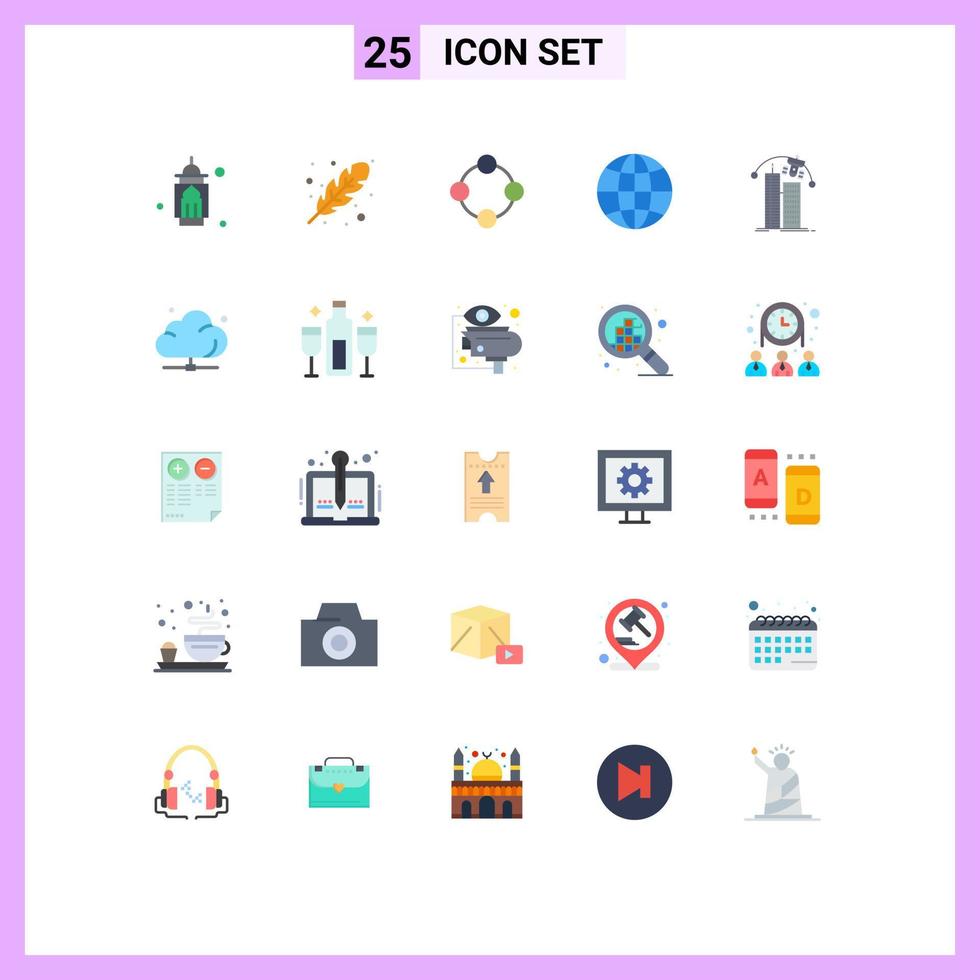 25 Universal Flat Color Signs Symbols of design globe cold world rattle Editable Vector Design Elements