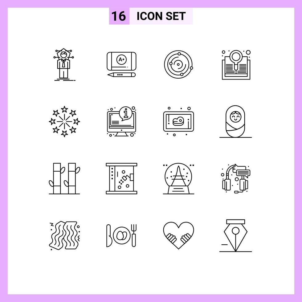 16 Outline concept for Websites Mobile and Apps firework search spase research book Editable Vector Design Elements