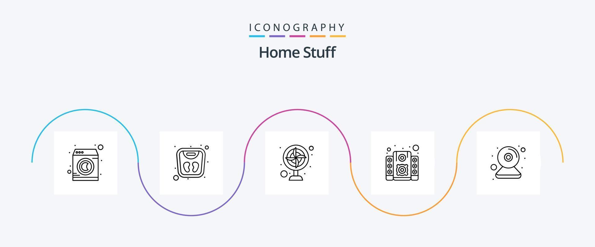 Home Stuff Line 5 Icon Pack Including camera. sound system. appliance. sound. music vector