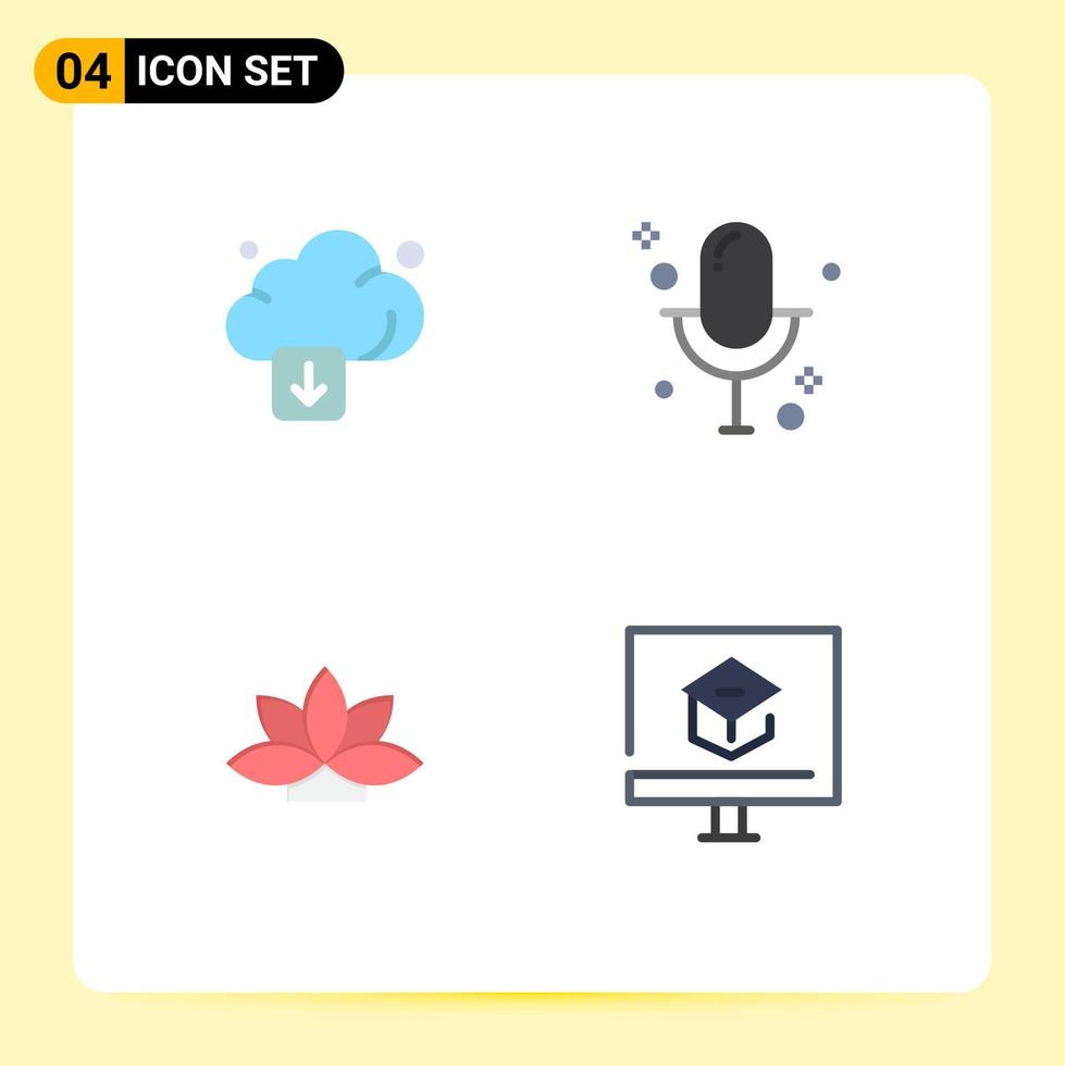 User Interface Pack of 4 Basic Flat Icons of cloud india technology microphone plant Editable Vector Design Elements