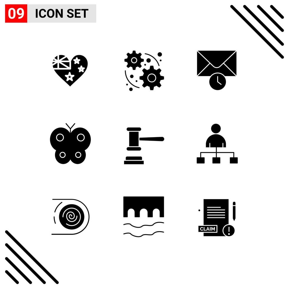Editable Vector Line Pack of 9 Simple Solid Glyphs of order court mail auction easter Editable Vector Design Elements