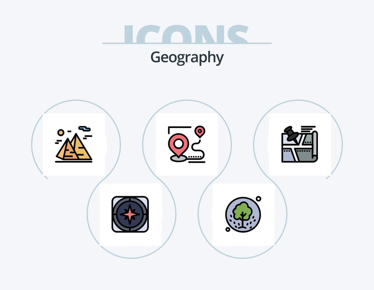 diseño de icono de paquete de 5 iconos llenos de línea de geografía. destino. ruta. mundo. mapa. luna vector