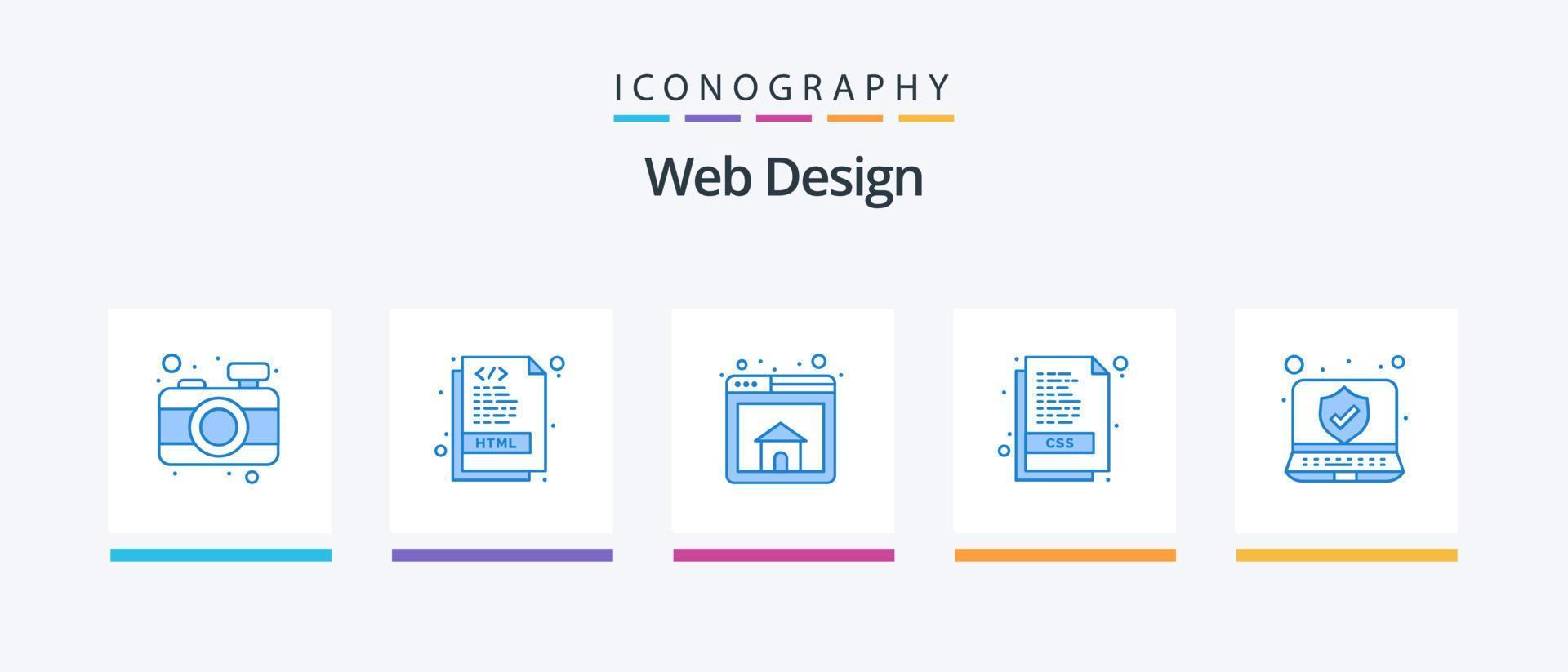 paquete de iconos azul 5 de diseño web que incluye . seguridad. página principal. ordenador portátil. hojas. diseño de iconos creativos vector