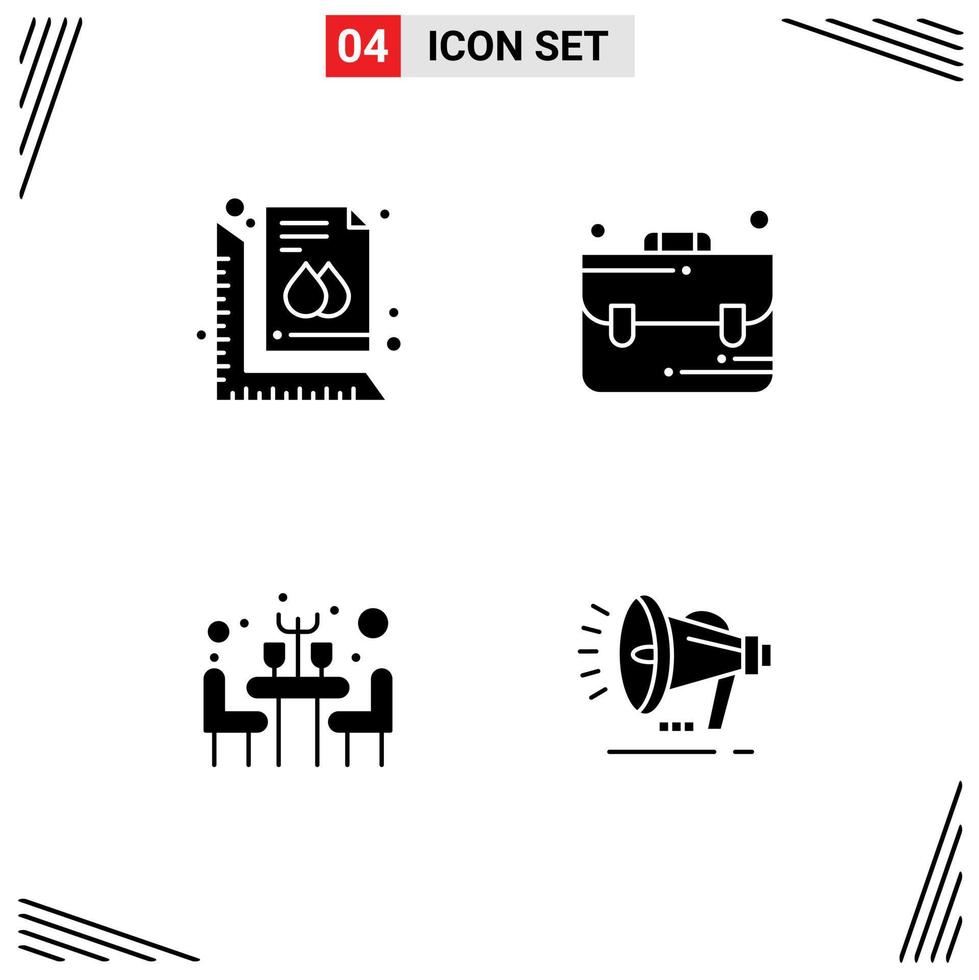 Pack of 4 Modern Solid Glyphs Signs and Symbols for Web Print Media such as measure restaurant print briefcase speaker Editable Vector Design Elements