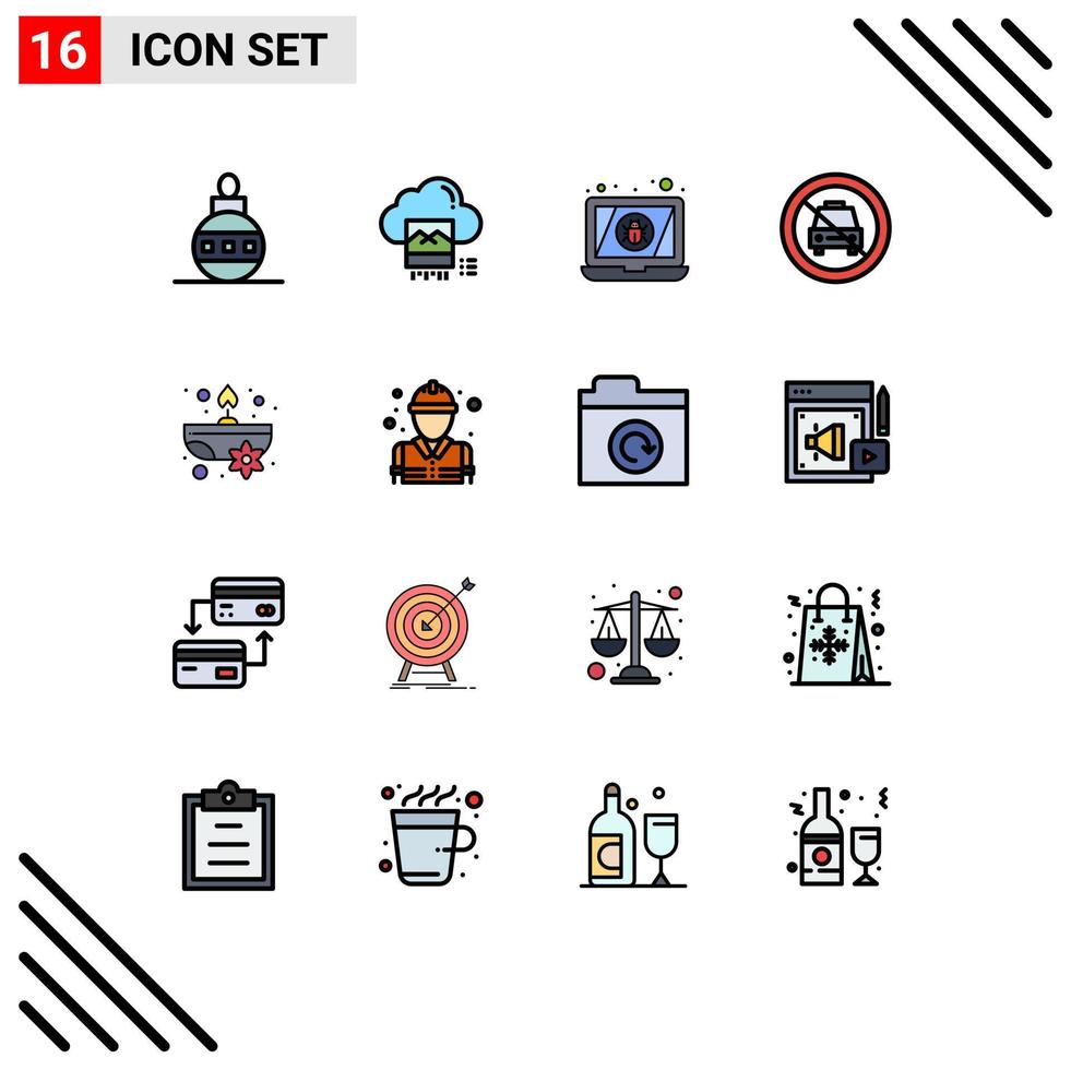 Group of 16 Flat Color Filled Lines Signs and Symbols for slash no online disabled virus Editable Creative Vector Design Elements