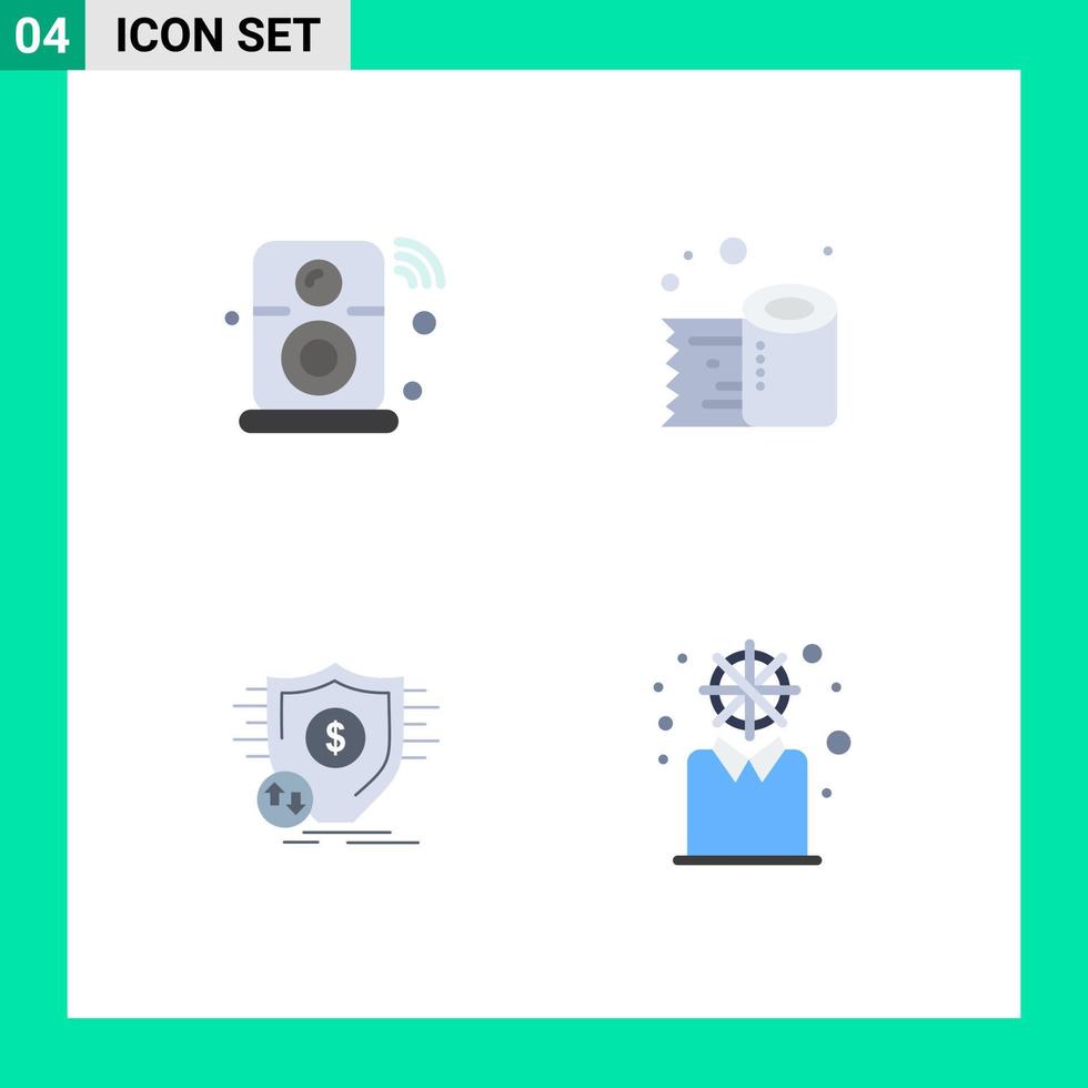 Universal Icon Symbols Group of 4 Modern Flat Icons of speaker finance iot paper roll money Editable Vector Design Elements