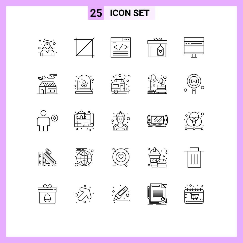 Pack of 25 creative Lines of browser surprize browser box web development Editable Vector Design Elements