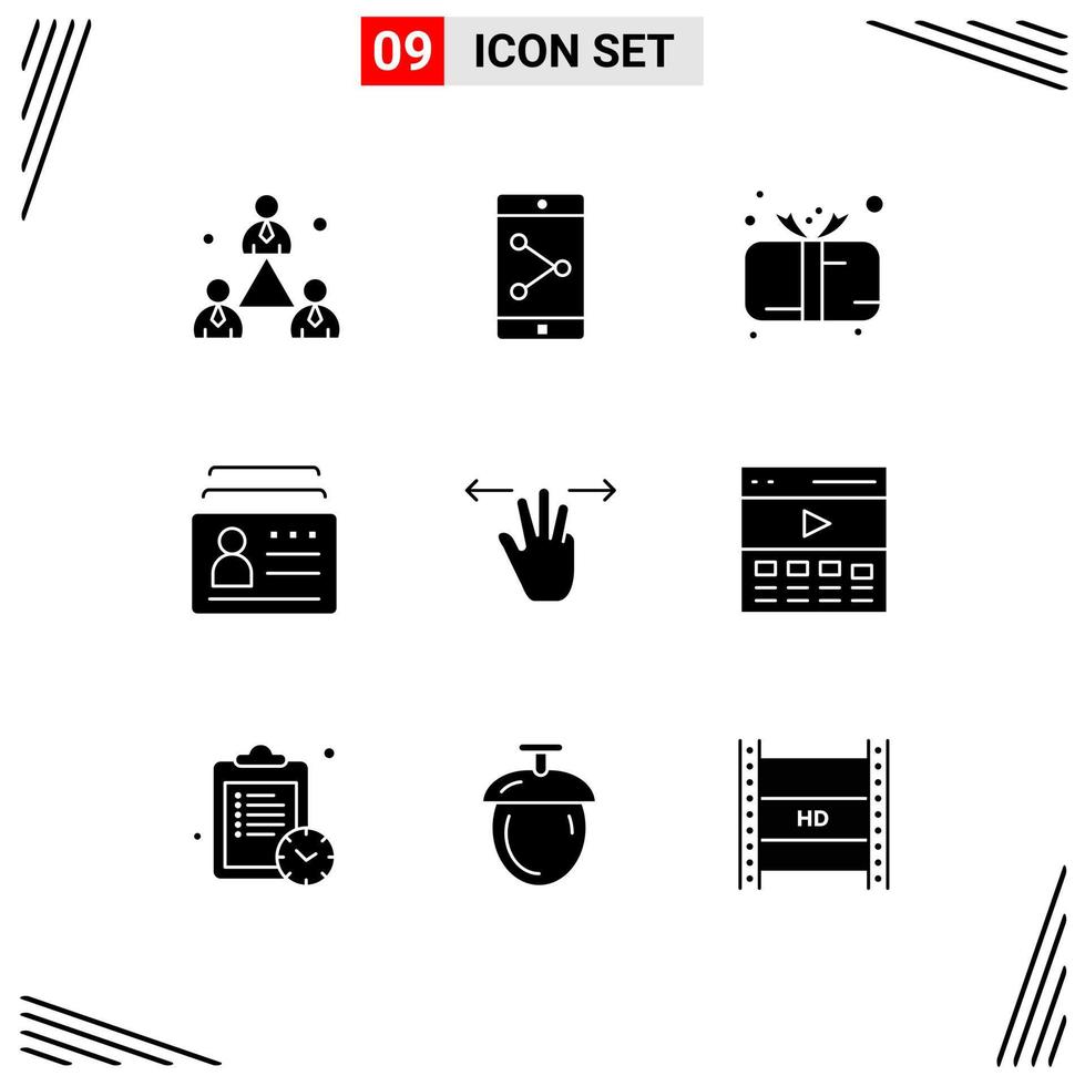 Pictogram Set of 9 Simple Solid Glyphs of gestures id baby document badge Editable Vector Design Elements
