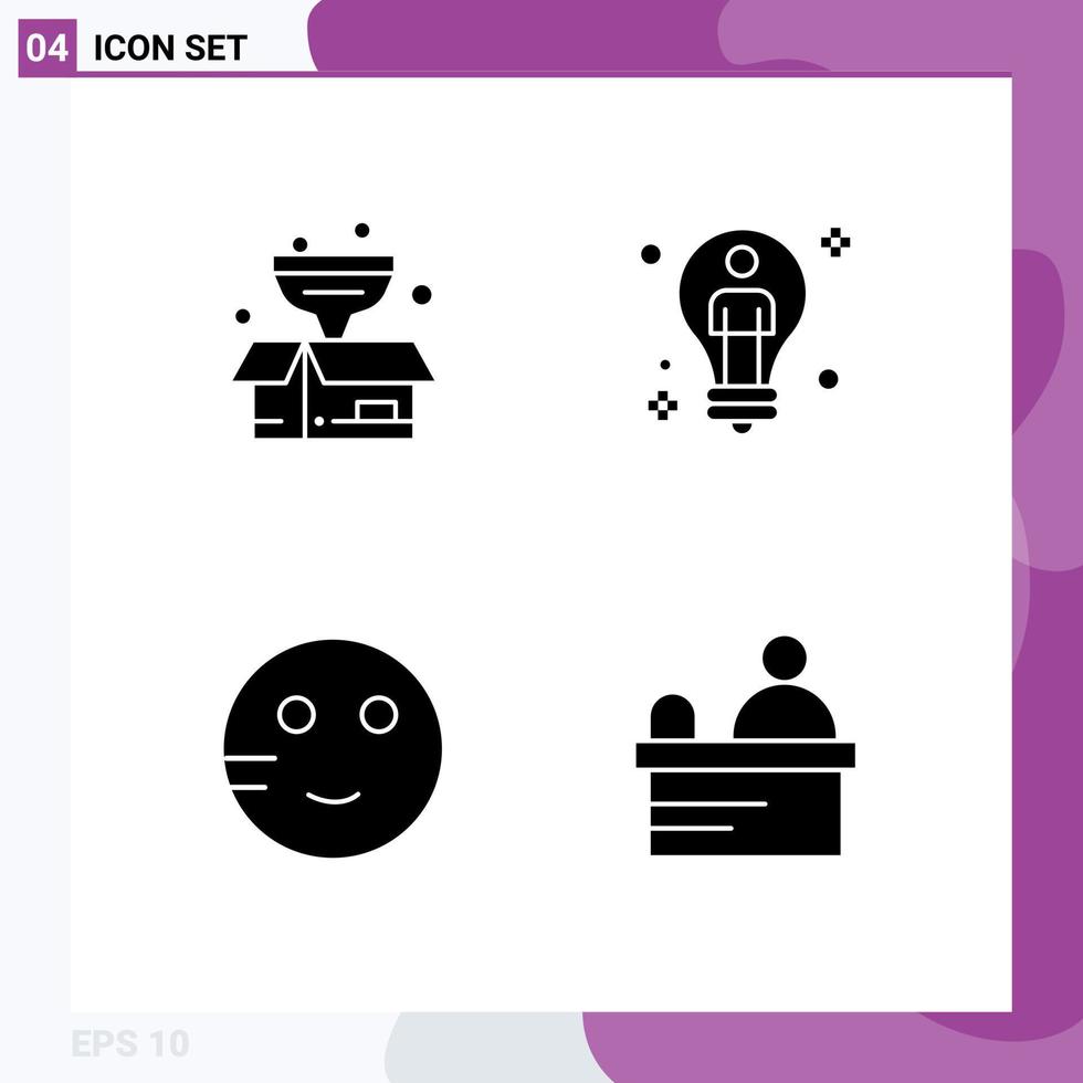 Pictogram Set of 4 Simple Solid Glyphs of box embarrassed filter solution school Editable Vector Design Elements