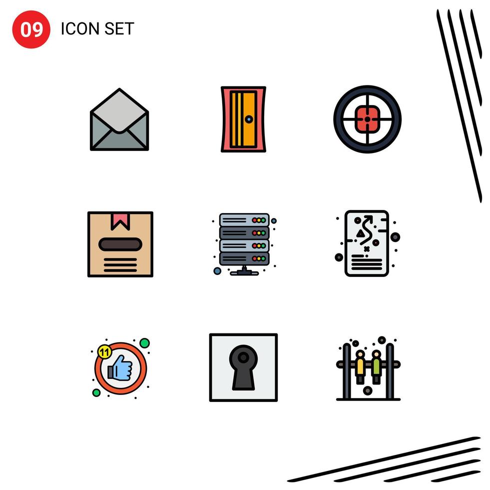 Pictogram Set of 9 Simple Filledline Flat Colors of database hide badge e box Editable Vector Design Elements