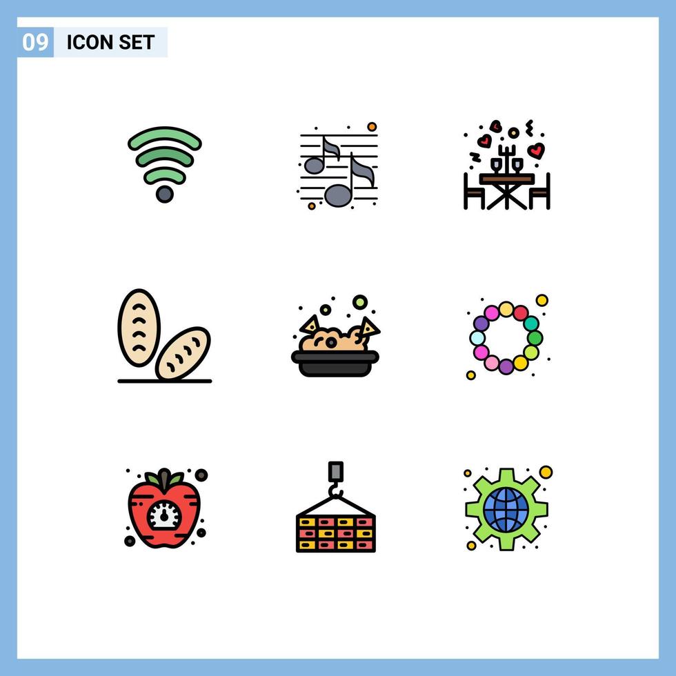 9 iconos creativos, signos y símbolos modernos de cuentas, restaurante chatarra, comida, pan, elementos de diseño vectorial editables vector