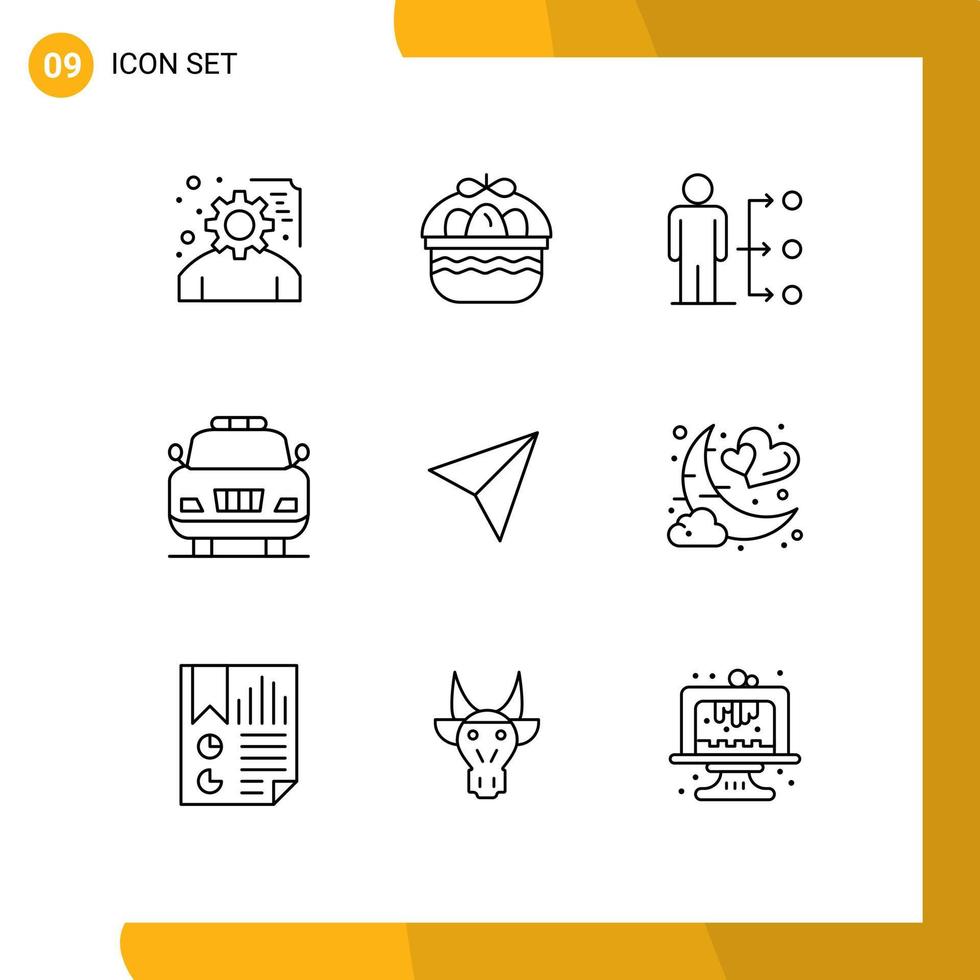 Editable Vector Line Pack of 9 Simple Outlines of sets police connect emergency male Editable Vector Design Elements