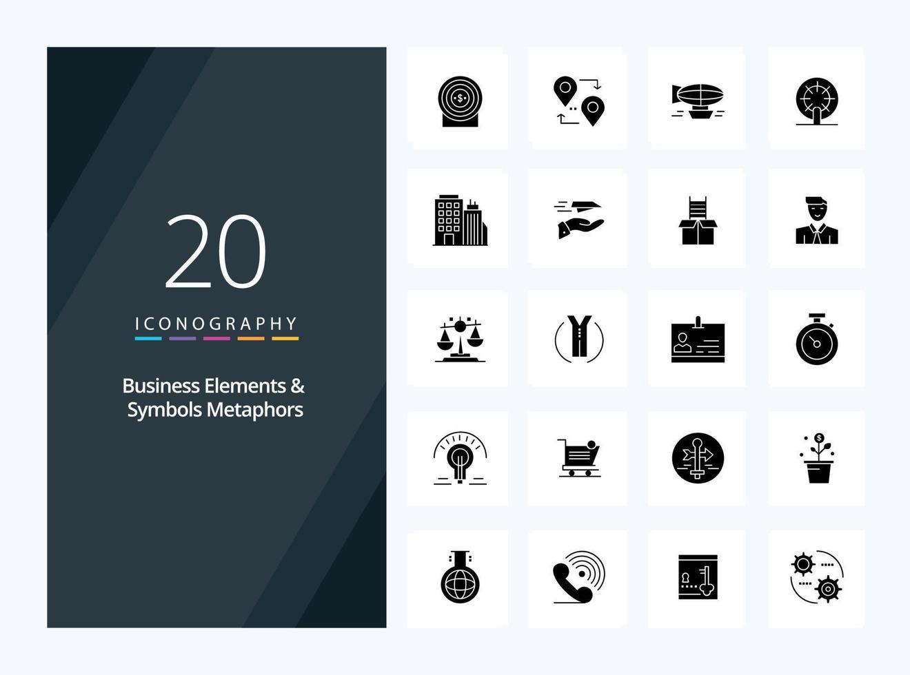 20 Business Elements And Symbols Metaphors Solid Glyph icon for presentation vector