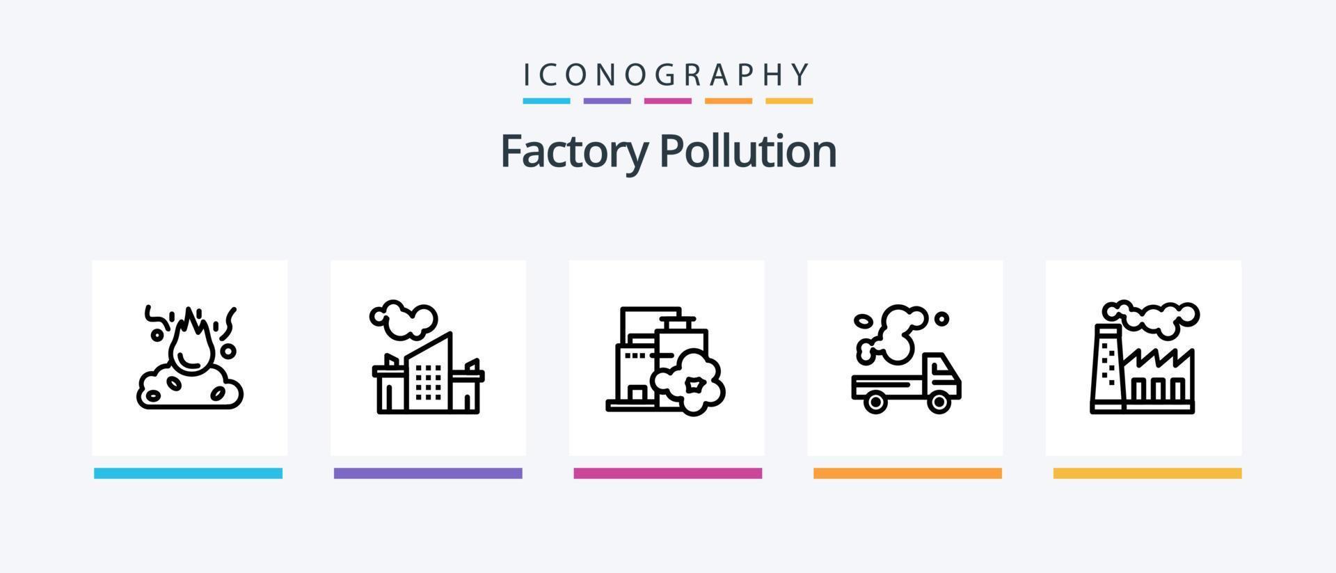 paquete de iconos de la línea 5 de contaminación de fábrica que incluye paisaje. fábrica. daño. co contaminación. aire. diseño de iconos creativos vector