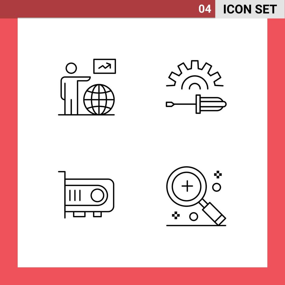 conjunto de 4 iconos de interfaz de usuario modernos símbolos signos para hombre computadora tecnología de controlador de flecha elementos de diseño vectorial editables vector