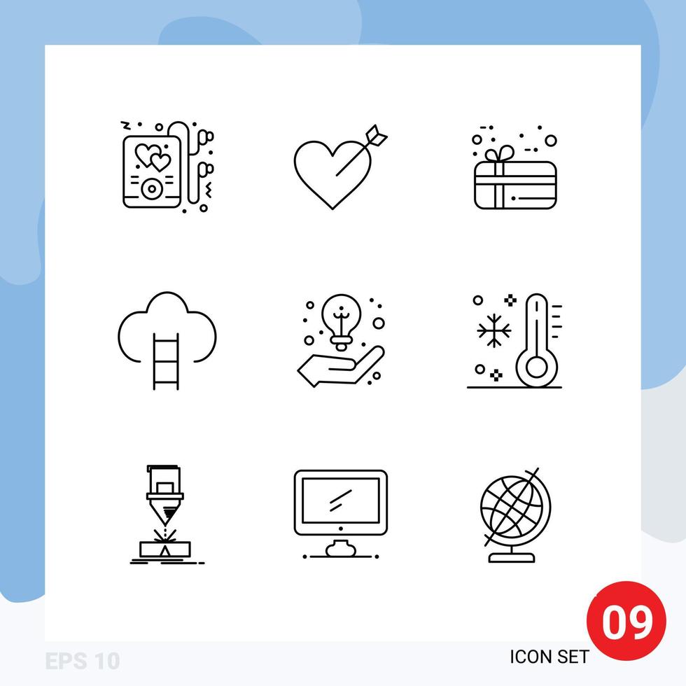 9 Thematic Vector Outlines and Editable Symbols of creative idea idea present business place Editable Vector Design Elements