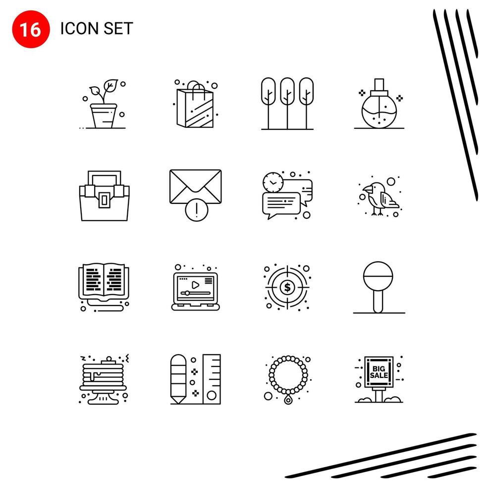 User Interface Pack of 16 Basic Outlines of box perfume tree health care Editable Vector Design Elements