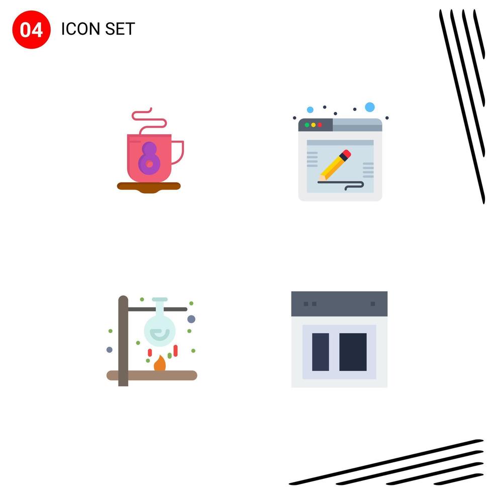 Modern Set of 4 Flat Icons Pictograph of coffee heat blog web science Editable Vector Design Elements
