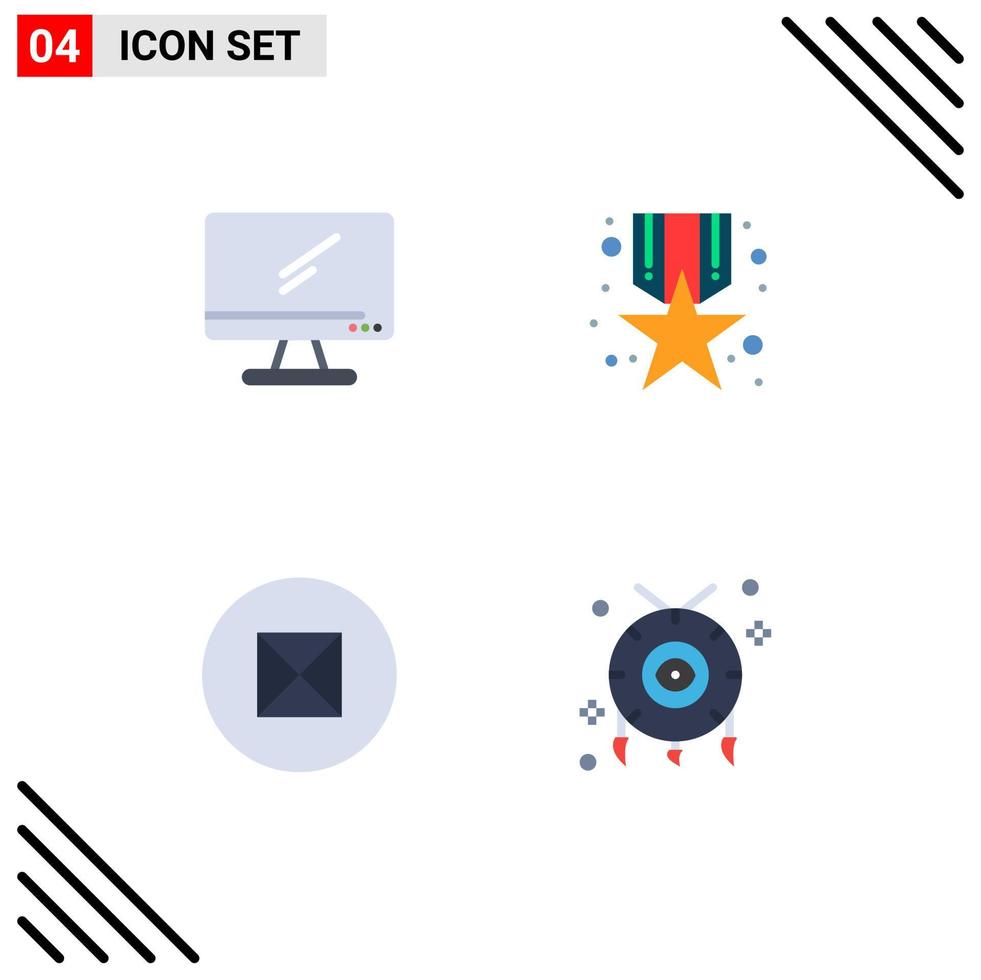 Stock Vector Icon Pack of 4 Line Signs and Symbols for computer ancient imac medal symbols Editable Vector Design Elements