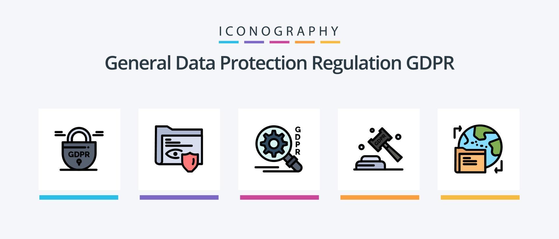 Gdpr Line Filled 5 Icon Pack Including folder . surveillance. safe folder. gdpr. Creative Icons Design vector