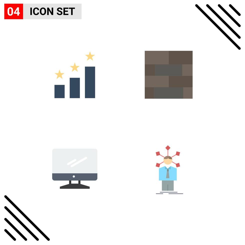 Set of 4 Vector Flat Icons on Grid for achievement device bricks layout strategy pc Editable Vector Design Elements