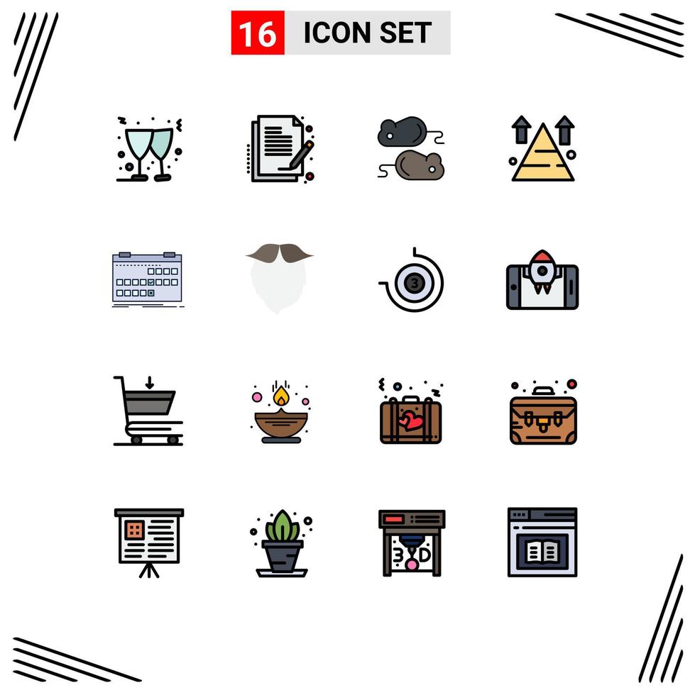 16 User Interface Flat Color Filled Line Pack of modern Signs and Symbols of date top testng sucess land Editable Creative Vector Design Elements