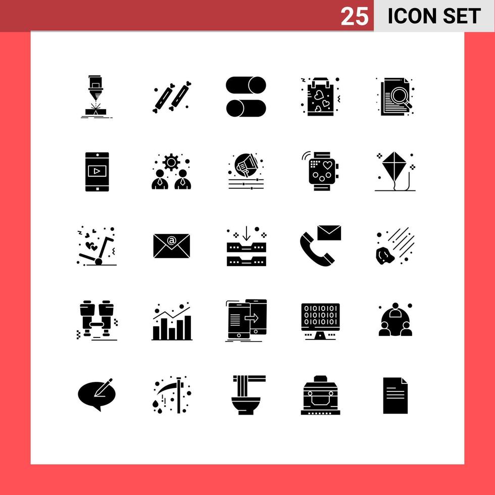 Pack of 25 creative Solid Glyphs of love buy restaurant settings loading Editable Vector Design Elements