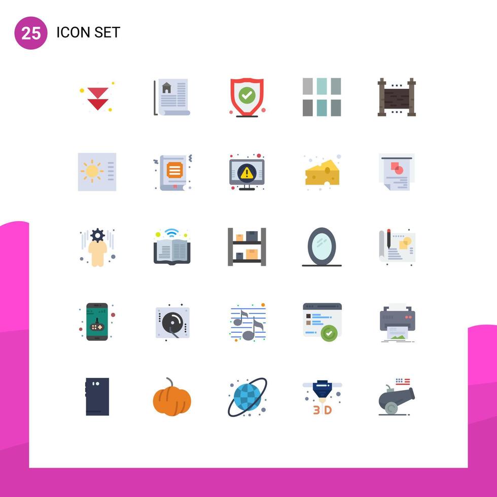 Mobile Interface Flat Color Set of 25 Pictograms of control security security garden layout Editable Vector Design Elements