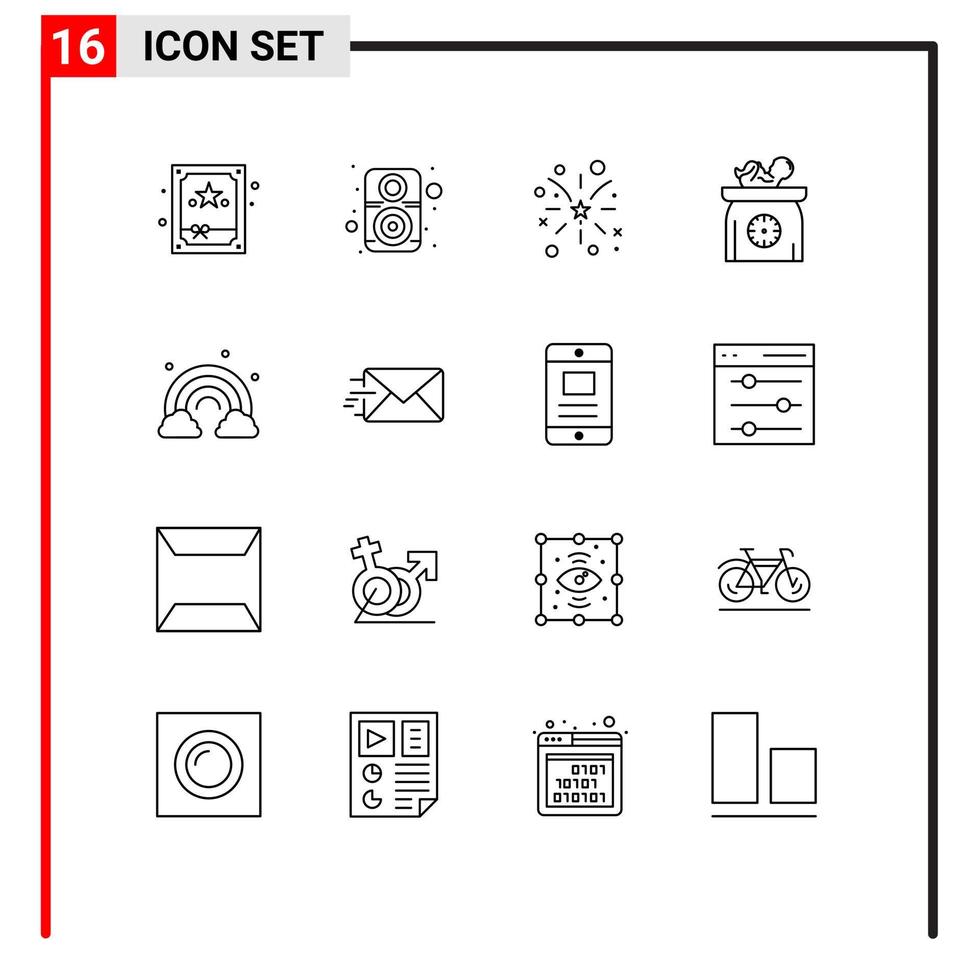 16 Creative Icons Modern Signs and Symbols of rainbow kid fire scales baby Editable Vector Design Elements