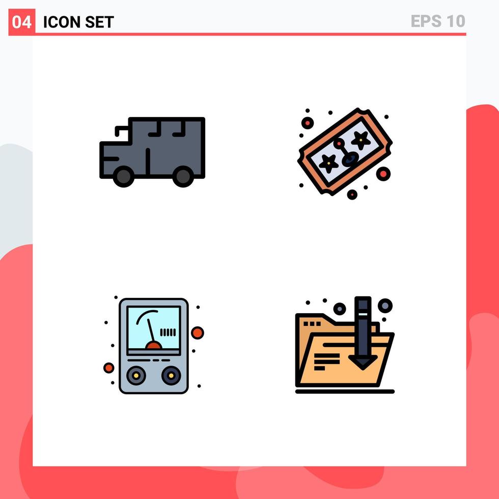 4 Universal Filledline Flat Colors Set for Web and Mobile Applications bus meter vehicles play download Editable Vector Design Elements