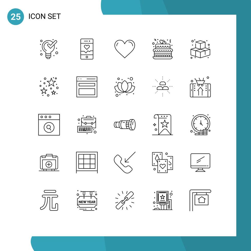 Pictogram Set of 25 Simple Lines of cubes wedding heart love report Editable Vector Design Elements