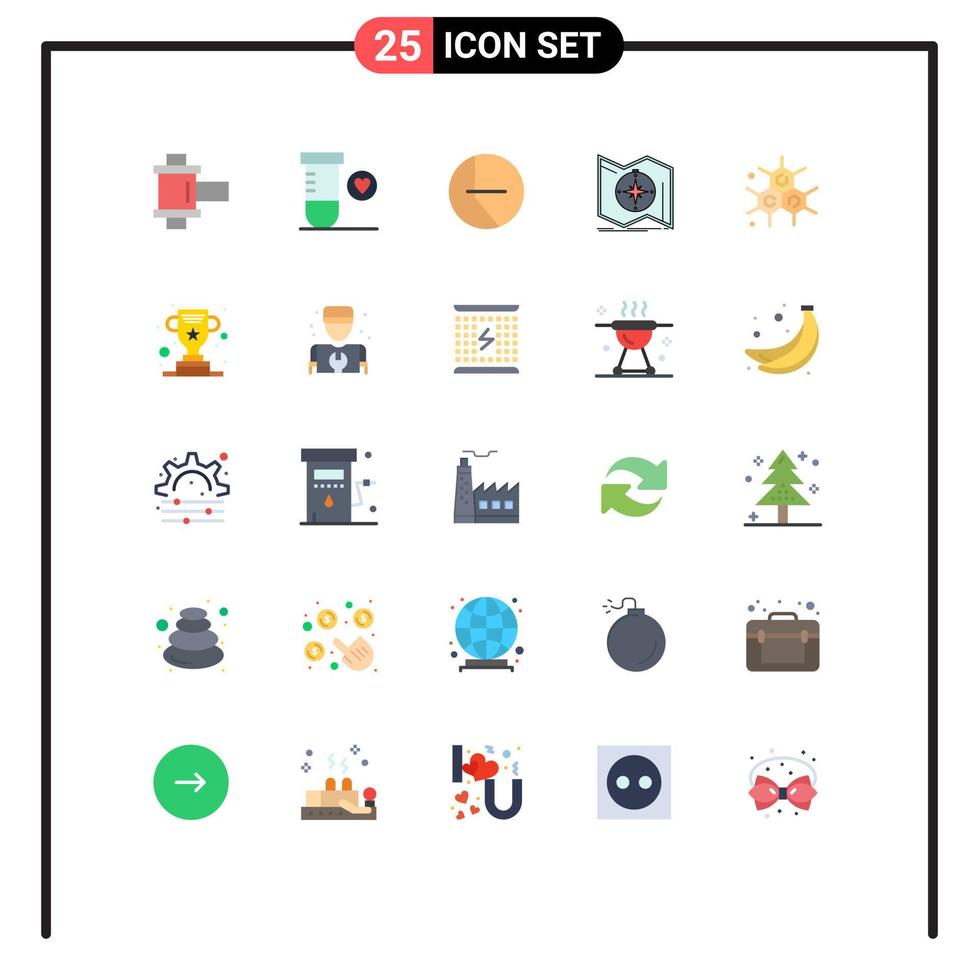 Universal Icon Symbols Group of 25 Modern Flat Colors of award molecular pie chemist navigate Editable Vector Design Elements